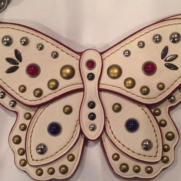✨NEW✨COACH Large Studded Leather Butterfly Bag Charm - Chalk/Silver - Picture 4 of 13